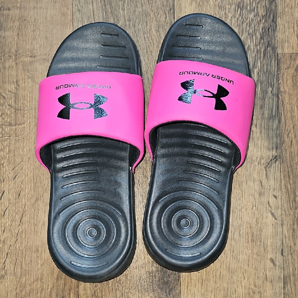 Under Armour Vibrant Pink and Black Slides